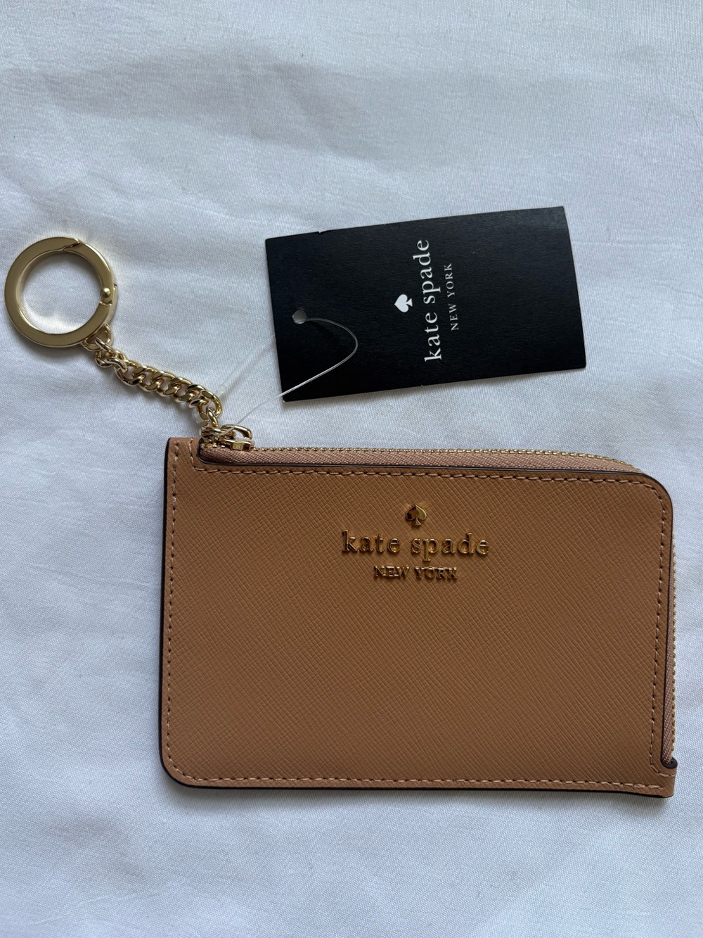 kate spade tan leather zip keyring card case